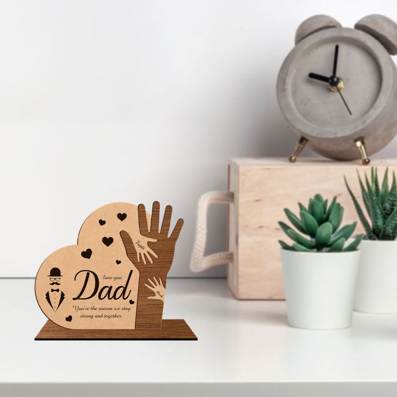 Love You Dad Family Hand Holding Wooden Frame Customize With Name Fathers Day Gift From Daughter & Son , Birthday Gift For Dad , Surprise Gift For Dad